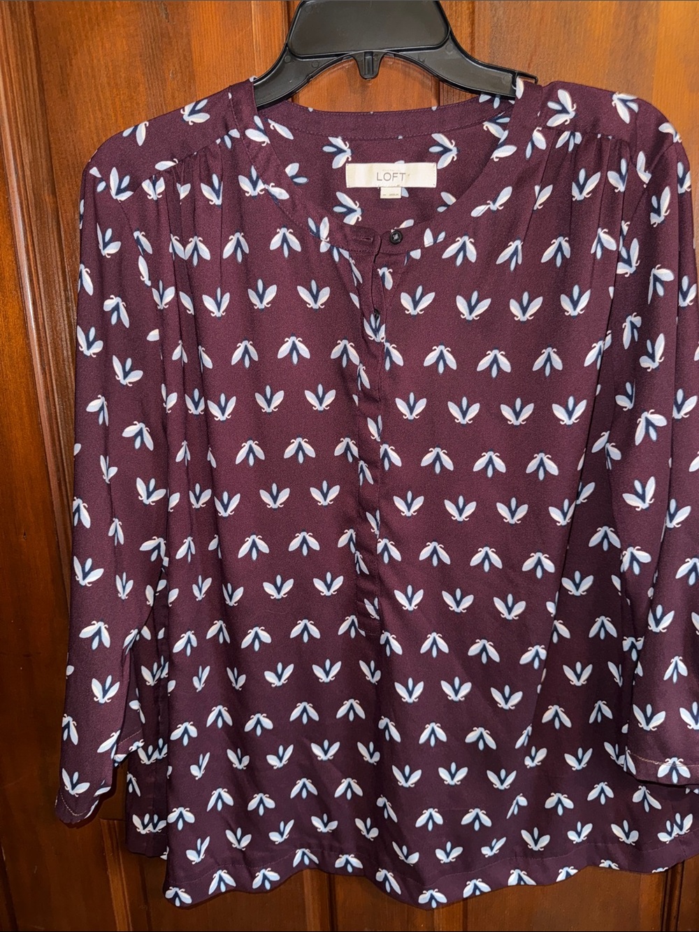 LOFT Plum Floral-Print Round-Neck Blouse